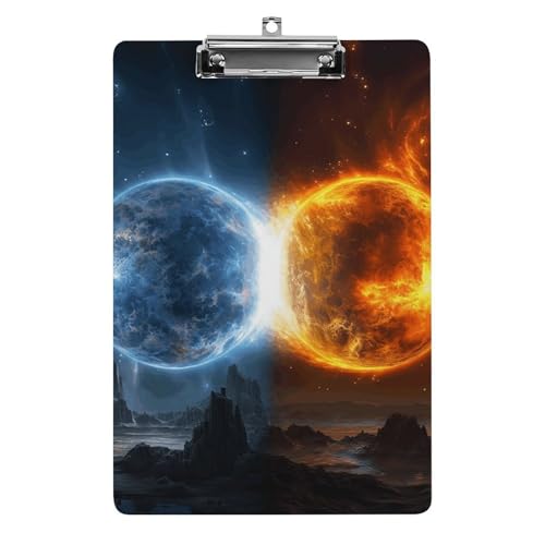 Klemmbrett mit Feuer- und Wasserplaneten und Loch zum Aufhängen, 21,6 x 31,8 cm, Standard-A4-Klemmbrett aus Acryl, ultraleicht und bruchsicher, Papierhalter für Büro und Zuhause von HLBSDM