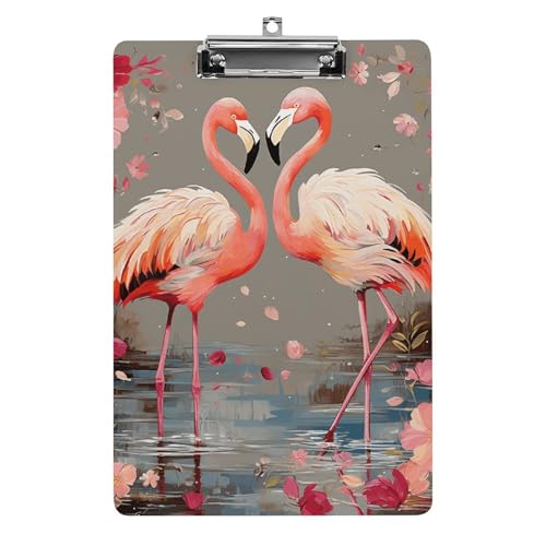 Klemmbrett mit Flamingos und Blumen und Loch zum Aufhängen, 21,6 x 31,8 cm, Standard-A4-Klemmbrett aus Acryl, ultraleicht und bruchsicher, Papierhalter für Büro und Zuhause von HLBSDM