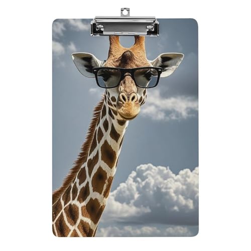 Klemmbrett mit Giraffen-Sonnenbrille und Loch zum Aufhängen, 21,6 x 31,8 cm, Standard-A4-Klemmbrett aus Acryl, ultraleicht und bruchsicher, Papierhalter für Büro und Zuhause von HLBSDM