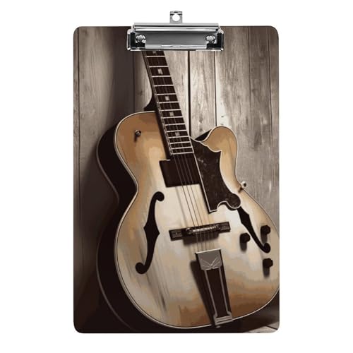 Klemmbrett mit Gitarrenbildern und Loch zum Aufhängen, 21,6 x 31,8 cm, Standard-A4-Klemmbrett aus Acryl, ultraleicht und bruchsicher, Papierhalter für Büro und Zuhause von HLBSDM