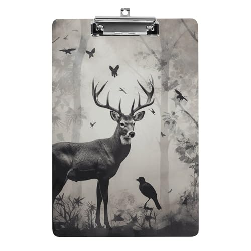 Klemmbrett mit Jagdsilhouette eines Hirsches und Loch zum Aufhängen, 21,6 x 31,8 cm, Standard-A4-Klemmbrett aus Acryl, ultraleicht und bruchsicher, Papierhalter für Büro und Zuhause von HLBSDM