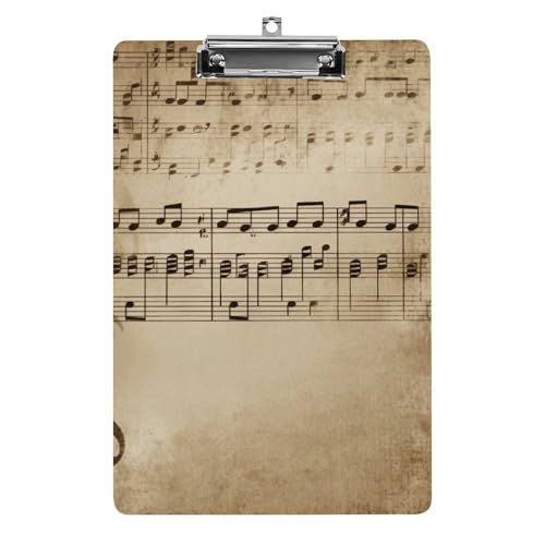 Klemmbrett mit Musiknoten auf altem Papier, mit Loch zum Aufhängen, 21,6 x 31,8 cm, Standard-A4-Klemmbrett aus Acryl, ultraleicht und bruchsicher, Papierhalter für Büro, Zuhause von HLBSDM