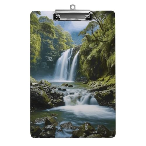 Klemmbrett mit Wasserfall-Landschaftsmalerei und Loch zum Aufhängen, 21,6 x 31,8 cm, Standard-A4-Klemmbrett aus Acryl, ultraleicht und bruchsicher, Papierhalter für Büro und Zuhause von HLBSDM