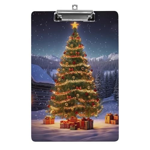 Klemmbrett mit Weihnachtsbaummotiv und Loch zum Aufhängen, 21,6 x 31,8 cm, Standard-A4-Klemmbrett aus Acryl, ultraleicht und bruchsicher, Papierhalter für Büro und Zuhause von HLBSDM