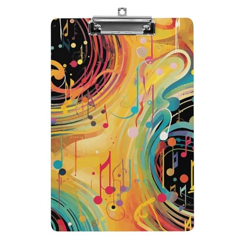 Klemmbrett mit abstraktem Musikthema und Loch zum Aufhängen, 21,6 x 31,8 cm, Standard-A4-Klemmbrett aus Acryl, ultraleichter und bruchsicherer Papierhalter für Büro und Zuhause von HLBSDM