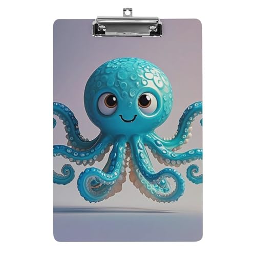 Klemmbrett mit blauer Oktopus-Tentakel-Illustration und Loch zum Aufhängen, 21,6 x 31,8 cm Standard-A4-Klemmbrett aus Acryl, ultraleicht und bruchsicher, Papierhalter für Büro und Zuhause von HLBSDM