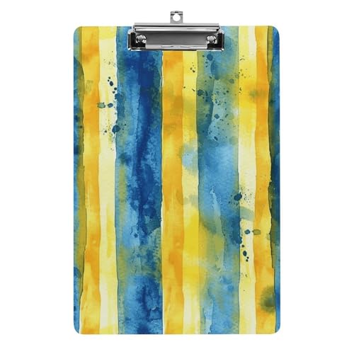 Klemmbrett mit gelbem und blauem Muster und Loch zum Aufhängen, 21,6 x 31,8 cm großes Standard-A4-Klemmbrett aus Acryl, ultraleichter und bruchsicherer Papierhalter für Büro und Zuhause von HLBSDM