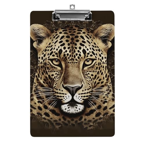 Klemmbrett mit gemustertem Leopardenkopf und Loch zum Aufhängen, 21,6 x 31,8 cm, Standard-A4-Klemmbrett aus Acryl, ultraleichter und bruchsicherer Papierhalter für Büro und Zuhause von HLBSDM