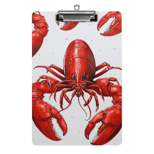 Klemmbrett mit rotem Hummer-Aufdruck und Loch zum Aufhängen, 21,6 x 31,8 cm, Standard-A4-Klemmbrett aus Acryl, ultraleicht und bruchsicher, Papierhalter für Büro und Zuhause von HLBSDM