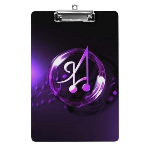 Lilafarbenes Klemmbrett mit Musiksymbolen und Loch zum Aufhängen, 21,6 x 31,8 cm Standard-A4-Klemmbrett aus Acryl, ultraleichter und bruchsicherer Papierhalter für Büro und Zuhause von HLBSDM