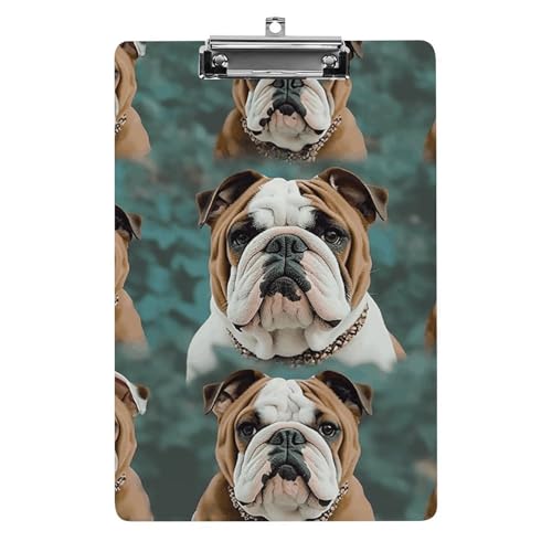 Lustiges Klemmbrett mit englischer Bulldogge und Loch zum Aufhängen, 21,6 x 31,8 cm, Standard-A4-Klemmbrett aus Acryl, ultraleicht und bruchsicher, Papierhalter für Büro und Zuhause von HLBSDM