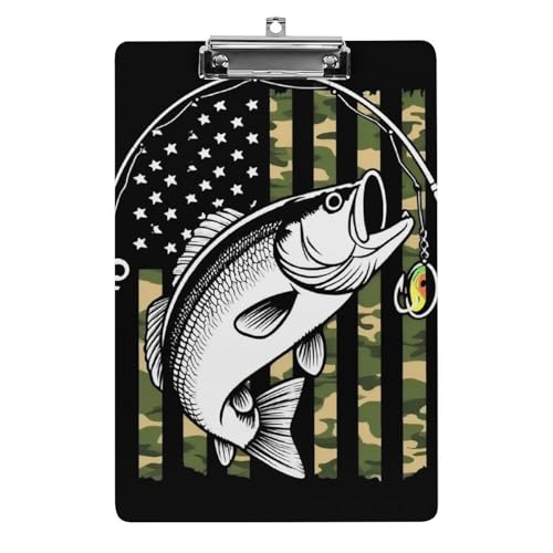 Modische Standard-Klemmbretter im Letter-A4-Format mit flachem Clip für Schreibtisch und Büro, Camouflage, amerikanische Flagge, Jagd, Camouflage, Schwarz, Bass, Angeln von HLBSDM