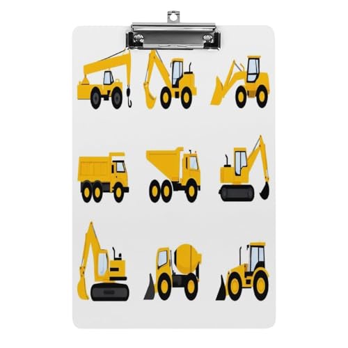 Modisches Klemmbrett aus Acryl mit flachem Clip, Schreibtisch- und Bürobedarf, Zubehör für Damen und Herren, Baumaschinen, Gabelstapler, Kräne, Bagger, Traktoren, Bulldozer, Lastwagen von HLBSDM