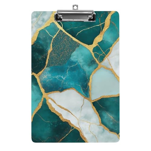 Modisches Klemmbrett aus Acryl mit flachem Clip, Schreibtisch- und Bürobedarf, Zubehör für Damen und Herren, Gold-Glitzer, Marmor, Türkis, luxuriöse Textur von HLBSDM