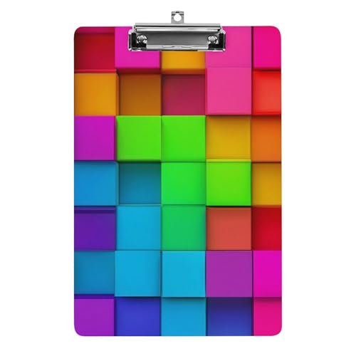 Modisches Klemmbrett aus Acryl mit flachem Clip, Schreibtisch- und Bürobedarf, Zubehör für Damen und Herren, Regenbogenfarbene Blöcke von HLBSDM