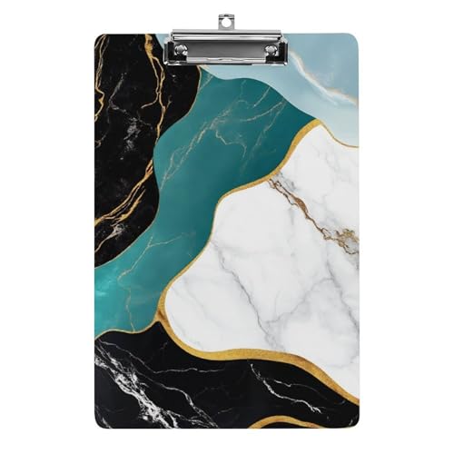 Modisches Schreibtisch-Bürobedarfszubehör, süßes Klemmbrett aus Acryl mit flachem Clip, Blau, Türkis, Grau, Weiß, Gold, Schwarz, Marmor von HLBSDM