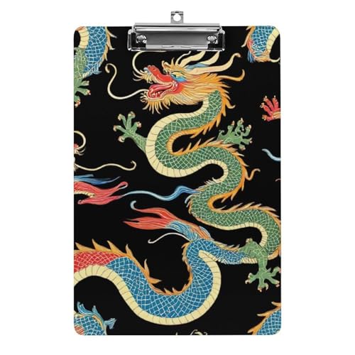 Niedliche Acryl-Zwischenablage, Standardbuchstaben, Größe A4, Schreibtisch, Bürobedarf, Zubehör, coole chinesische Drachen von HLBSDM