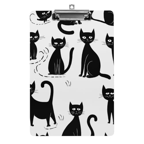 Niedliche Klemmbrett aus Acryl, Standardbuchstaben, Größe A4, Schreibtisch, Bürobedarf, Zubehör, lustige schwarze Katzen, weiß von HLBSDM