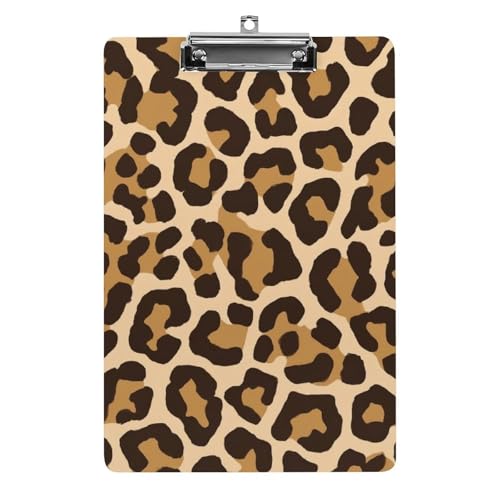 Niedliches Klemmbrett aus Acryl, Standardbuchstaben, Größe A4, Schreibtisch, Bürobedarf, Zubehör, Wilder Gepard, Leopardenmuster von HLBSDM