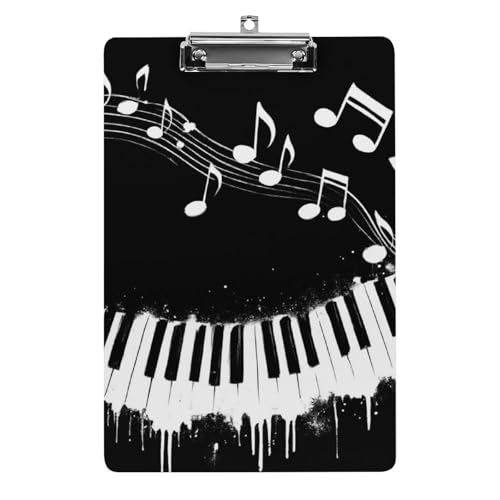 Niedliches Klemmbrett aus Acryl, Standardbuchstaben im A4-Format, Schreibtisch- und Bürobedarf, Zubehör, schwarze und weiße Klaviertasten mit Musiknoten von HLBSDM