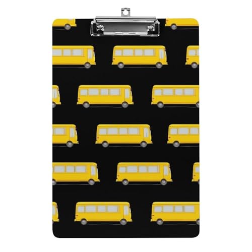 Niedliches Klemmbrett aus Acryl mit flachem Clip, Schreibtisch- und Bürobedarf, Zubehör für Damen und Herren, Schwarz/Gelb, Schulbus von HLBSDM