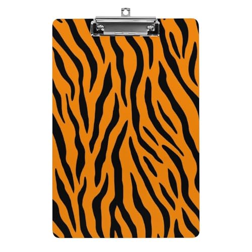 Niedliches Klemmbrett aus Acryl mit flachem Clip, Schreibtisch- und Bürobedarf, Zubehör für Damen und Herren, Tigerstreifen, Tierdruck von HLBSDM