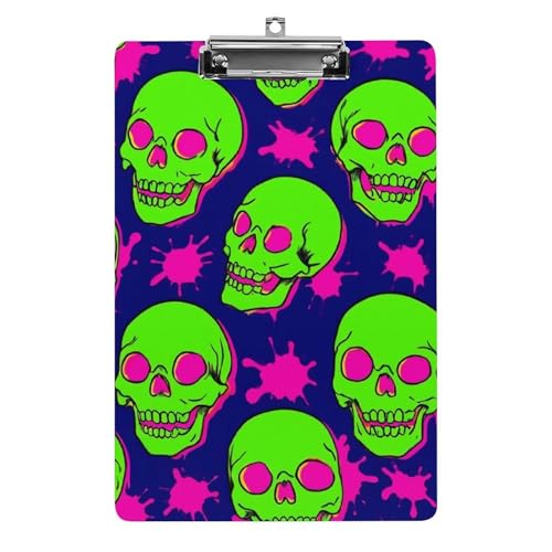 Niedliches Klemmbrett aus Acryl mit flachem Clip, Schreibtisch- und Bürobedarf, Zubehör für Damen und Herren, cooler lustiger Zombie-Totenkopf von HLBSDM