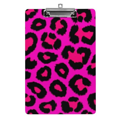 Niedliches Klemmbrett aus Acryl mit flachem Clip, Schreibtisch- und Bürobedarf, Zubehör für Damen und Herren, rosa Geparden-Leopardenmuster von HLBSDM