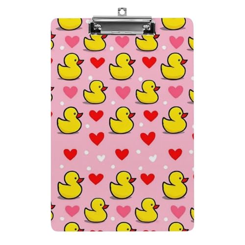 Niedliches Klemmbrett aus Acryl mit flachem Clip, Schreibtisch- und Bürobedarf, Zubehör für Damen und Herren, rosa Herzen, gepunktet, gelbe Gummienten von HLBSDM