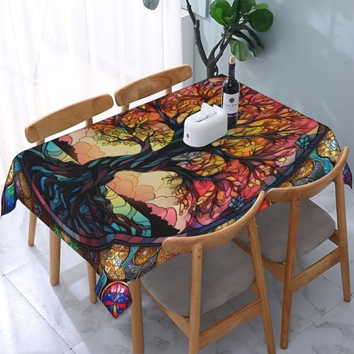 Rechteckige Tischdecke aus Glas mit Lebensbaum-Motiv, wasserdicht, abwischbar, waschbar, Tischdecke aus Polyestergewebe für Esszimmer, Party, Küche, Dekoration, Outdoor, Camping, Picknick, 137,2 x Rechteckige Tischdecke aus Glas mit Lebensbaum-Motiv, wasserdicht, abwischbar, waschbar, Tischdecke aus Polyestergewebe für Esszimmer, Party, Küche, Dekoration, Outdoor, Camping, Picknick, 137,2 x von HLBSDM