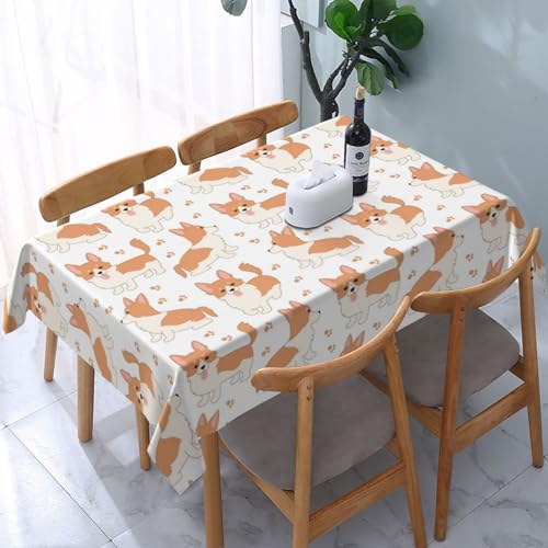 Rechteckige Tischdecke mit Corgi-Motiv, waschbar, wasserdicht, für Partys, Camping, Urlaub, Picknick, Herbstdekoration, Küche (137,2 x 183,9 cm) von HLBSDM