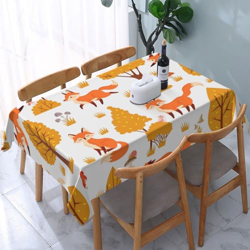 Rechteckige Tischdecke mit Fuchs-Motiv, waschbar, wasserdicht, für Partys, Camping, Urlaub, Picknick, Herbstdekoration, Küche (137,2 x 183,9 cm) von HLBSDM