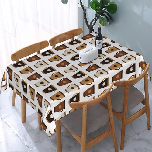 Rechteckige Tischdecke mit Kaffeetasse und braunem Herz, wasserdicht, abwischbar, waschbar, Polyestergewebe, Tischdecke für Esszimmer, Party, Küche, Dekoration, Outdoor, Camping, Picknick, 137,2 x Rechteckige Tischdecke mit Kaffeetasse und braunem Herz, wasserdicht, abwischbar, waschbar, Polyestergewebe, Tischdecke für Esszimmer, Party, Küche, Dekoration, Outdoor, Camping, Picknick, 137,2 x von HLBSDM