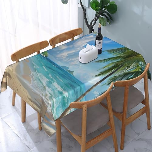 Rechteckige Tischdecke mit Meeresstrand und Palmen, wasserdicht, abwischbar, waschbar, Tischdecke aus Polyestergewebe für Esszimmer, Party, Küche, Dekoration, Outdoor, Camping, Picknick, 137,2 x 18 Rechteckige Tischdecke mit Meeresstrand und Palmen, wasserdicht, abwischbar, waschbar, Tischdecke aus Polyestergewebe für Esszimmer, Party, Küche, Dekoration, Outdoor, Camping, Picknick, 137,2 x 18 von HLBSDM