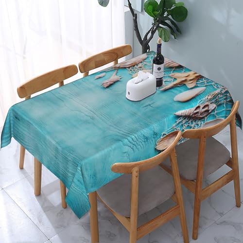 Rechteckige Tischdecke mit Seestern-Holzstruktur, blau, wasserdicht, abwischbar, waschbar, Tischdecke aus Polyestergewebe für Esszimmer, Party, Küche, Dekoration, Outdoor, Camping, Picknick, 137,2 Rechteckige Tischdecke mit Seestern-Holzstruktur, blau, wasserdicht, abwischbar, waschbar, Tischdecke aus Polyestergewebe für Esszimmer, Party, Küche, Dekoration, Outdoor, Camping, Picknick, 137,2 von HLBSDM