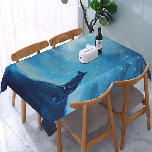 Rechteckige Tischdecke mit Tier- und Mondmotiv, blau, wasserdicht, abwischbar, waschbar, Tischdecke aus Polyestergewebe für Esszimmer, Party, Küche, Dekoration, Outdoor, Camping, Picknick, 137,2 x Rechteckige Tischdecke mit Tier- und Mondmotiv, blau, wasserdicht, abwischbar, waschbar, Tischdecke aus Polyestergewebe für Esszimmer, Party, Küche, Dekoration, Outdoor, Camping, Picknick, 137,2 x von HLBSDM