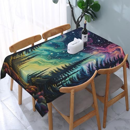 Rechteckige Tischdecke mit Wald-Galaxie-Regenbogenmotiv, wasserdicht, abwischbar, waschbar, Tischdecke aus Polyestergewebe für Esszimmer, Party, Küche, Dekoration, Outdoor, Camping, Picknick, 137,2 Rechteckige Tischdecke mit Wald-Galaxie-Regenbogenmotiv, wasserdicht, abwischbar, waschbar, Tischdecke aus Polyestergewebe für Esszimmer, Party, Küche, Dekoration, Outdoor, Camping, Picknick, 137,2 von HLBSDM