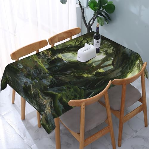 Rechteckige Tischdecke mit Waldgrün-Baum-Motiv, wasserdicht, abwischbar, waschbar, Tischdecke aus Polyestergewebe für Esszimmer, Party, Küche, Dekoration, Outdoor, Camping, Picknick, 137,2 x 183,9 Rechteckige Tischdecke mit Waldgrün-Baum-Motiv, wasserdicht, abwischbar, waschbar, Tischdecke aus Polyestergewebe für Esszimmer, Party, Küche, Dekoration, Outdoor, Camping, Picknick, 137,2 x 183,9 von HLBSDM