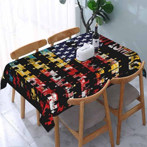 Rechteckige Tischdecke mit amerikanischer Autismus-Flagge, Regenbogen, wasserdicht, abwischbar, waschbar, Tischdecke aus Polyestergewebe für Esszimmer, Party, Küche, Dekoration, Outdoor, Camping, P Rechteckige Tischdecke mit amerikanischer Autismus-Flagge, Regenbogen, wasserdicht, abwischbar, waschbar, Tischdecke aus Polyestergewebe für Esszimmer, Party, Küche, Dekoration, Outdoor, Camping, P von HLBSDM