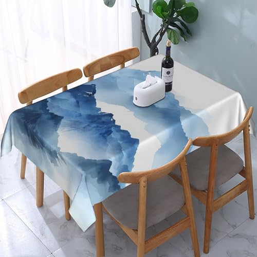 Rechteckige Tischdecke mit blauem Berg-Aquarell, wasserdicht, abwischbar, waschbar, Polyestergewebe, Tischdecke für Esszimmer, Party, Küche, Dekoration, Outdoor, Camping, Picknick, 137,2 x 183,9 cm Rechteckige Tischdecke mit blauem Berg-Aquarell, wasserdicht, abwischbar, waschbar, Polyestergewebe, Tischdecke für Esszimmer, Party, Küche, Dekoration, Outdoor, Camping, Picknick, 137,2 x 183,9 cm von HLBSDM