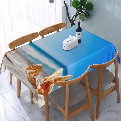 Rechteckige Tischdecke mit blauem Strand-Seestern-Motiv, für den Sommer, wasserdicht, abwischbar, waschbar, Tischdecke aus Polyestergewebe für Esszimmer, Party, Küche, Dekoration, Outdoor, Camping, Rechteckige Tischdecke mit blauem Strand-Seestern-Motiv, für den Sommer, wasserdicht, abwischbar, waschbar, Tischdecke aus Polyestergewebe für Esszimmer, Party, Küche, Dekoration, Outdoor, Camping, von HLBSDM