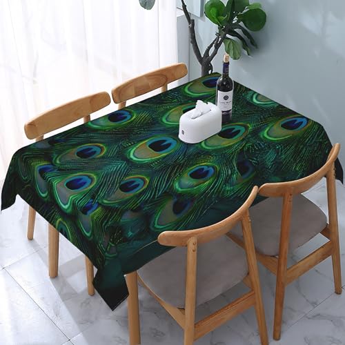 Rechteckige Tischdecke mit grünen Tierfedern, wasserdicht, abwischbar, waschbar, Polyestergewebe, Tischdecke für Esszimmer, Party, Küche, Dekoration, Outdoor, Camping, Picknick, 137,2 x 183,9 cm Rechteckige Tischdecke mit grünen Tierfedern, wasserdicht, abwischbar, waschbar, Polyestergewebe, Tischdecke für Esszimmer, Party, Küche, Dekoration, Outdoor, Camping, Picknick, 137,2 x 183,9 cm von HLBSDM