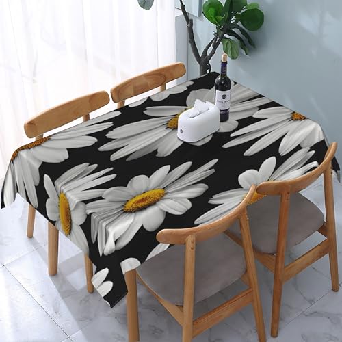 Rechteckige Tischdecke mit schwarz-weißem Gänseblümchen-Motiv, wasserdicht, abwischbar, waschbar, Tischdecke aus Polyestergewebe für Esszimmer, Party, Küche, Dekoration, Outdoor, Camping, Picknick, Rechteckige Tischdecke mit schwarz-weißem Gänseblümchen-Motiv, wasserdicht, abwischbar, waschbar, Tischdecke aus Polyestergewebe für Esszimmer, Party, Küche, Dekoration, Outdoor, Camping, Picknick, von HLBSDM