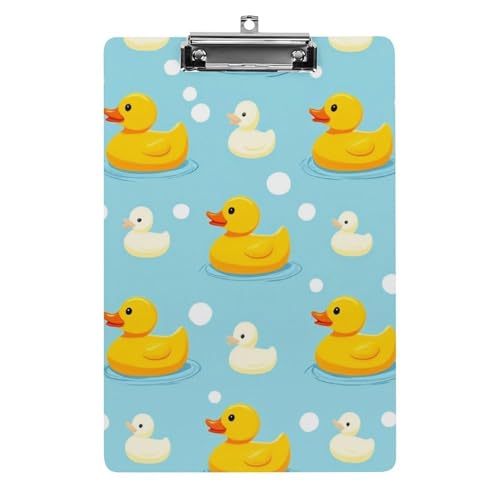 Schreibtisch-Bürobedarf-Zubehör, Unisex, modisches Klemmbrett aus Acryl mit flachem Clip, gelber Gummienten-Aufdruck von HLBSDM