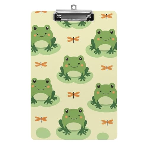 Schreibtisch-Bürobedarf-Zubehör, Unisex, modisches Klemmbrett aus Acryl mit flachem Clip, grüner Frosch, Tier, süße Frösche von HLBSDM