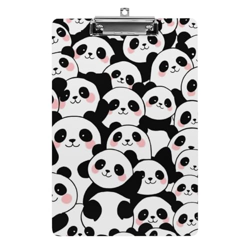 Schreibtisch-Bürobedarf-Zubehör, Unisex, modisches Klemmbrett aus Acryl mit flachem Clip, niedliche Cartoon-Pandas von HLBSDM