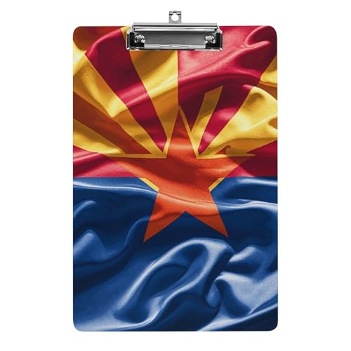 Standard-Klemmbrett mit Arizona-Flagge und Loch zum Aufhängen, 21,6 x 31,8 cm, Standard-A4-Klemmbrett aus Acryl, ultraleicht und bruchsicher, Papierhalter für Büro und Zuhause von HLBSDM