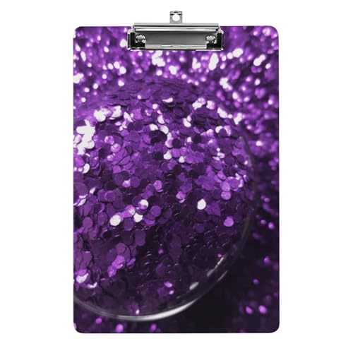 Wunderschönes lila Glitzer-Klemmbrett mit Loch zum Aufhängen, 21,6 x 31,8 cm, Standard-A4-Klemmbrett aus Acryl, ultraleichter und bruchsicherer Papierhalter für Büro und Zuhause von HLBSDM