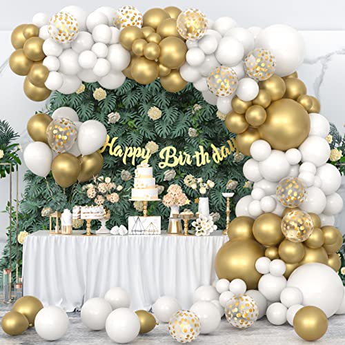 105 Stück Luftballon Girlande Gold und Weiß Konfetti Ballons Latex, Gold Luftballons Geburtstag für Baby Shower, Hochzeit Deko, Jahrestag Party, Geburtstag Partydekorationen von HLEIUKT