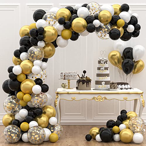 125 Stück Luftballon Girlande, Schwarz und Gold Konfetti Ballons Latex, Gold Schwarz Luftballons Geburtstag für Hochzeit, Halloween, Graduierung, Bachelorette Party, Geburtstag Partydekorationen von HLEIUKT